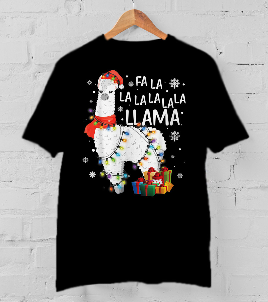 Fa La La Llama Christmas Lights And Gifts T-Shirt