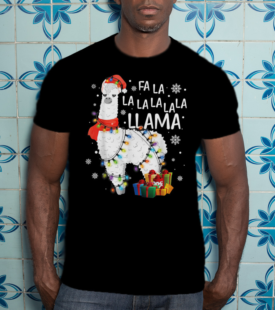 Fa La La Llama Christmas Lights And Gifts T-Shirt
