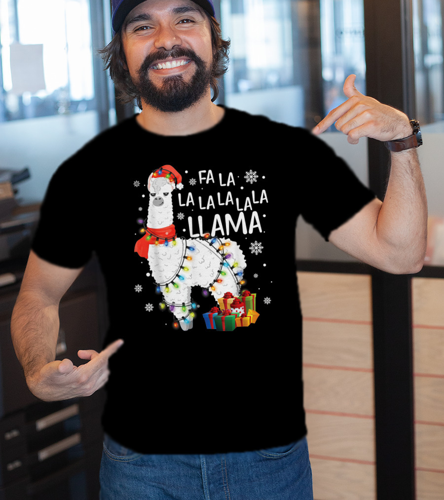 Fa La La Llama Christmas Lights And Gifts T-Shirt