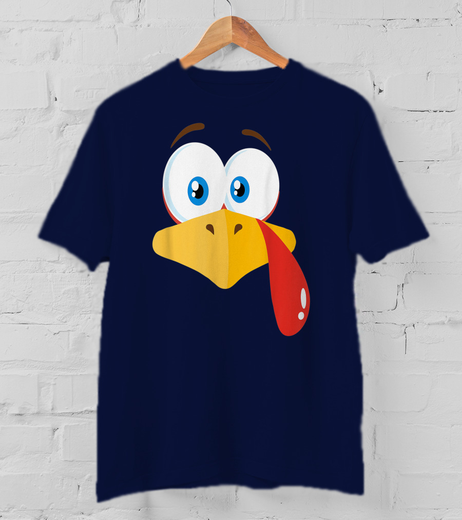 Turkey Face Pilgrim Funny Cartoon Eyes And Beak With Tongue T-Shirt