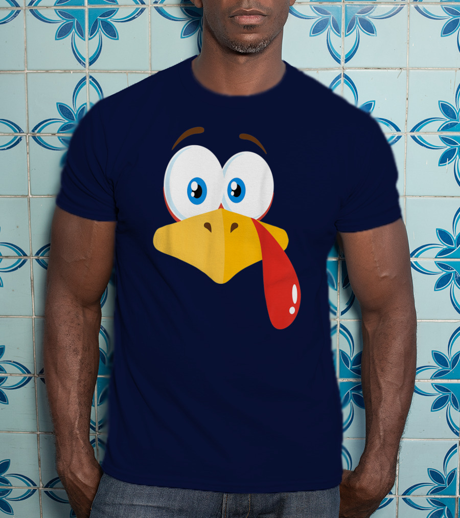 Turkey Face Pilgrim Funny Cartoon Eyes And Beak With Tongue T-Shirt