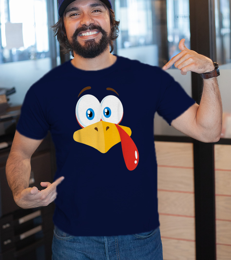 Turkey Face Pilgrim Funny Cartoon Eyes And Beak With Tongue T-Shirt