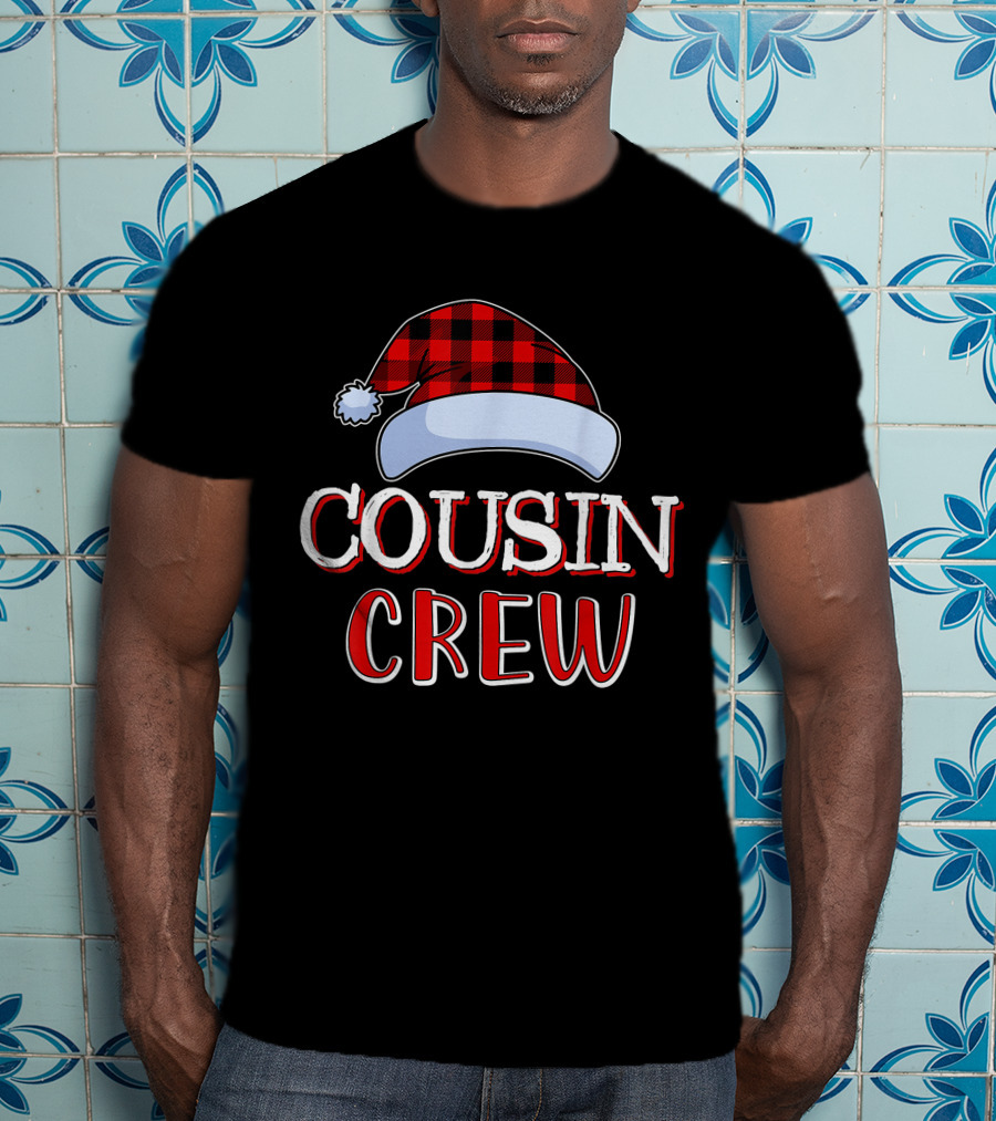 Cousin Crew Plaid Santa Hat T-Shirt