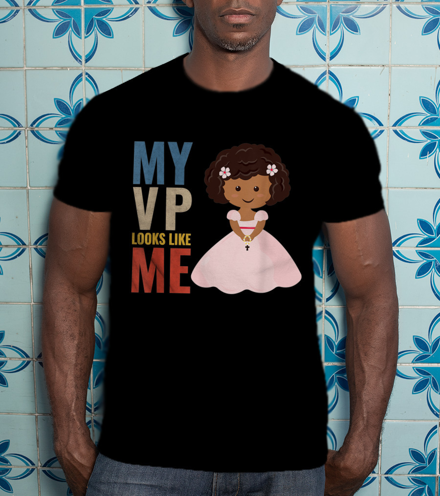 MY VP Looks Like Me Pink Dress Girl Holding Cross T-Shirt