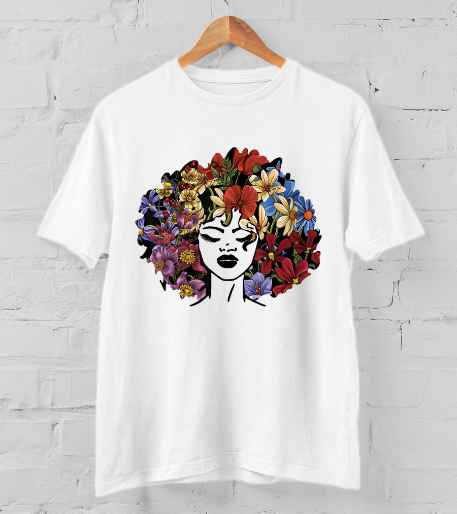 Educated Motivated Black Queen Melanin African American Floral Hair T-Shirt