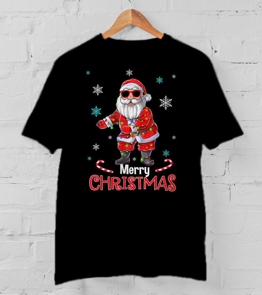Merry Christmas Funny Santa Flossing Xmas With Snowflakes T-Shirt