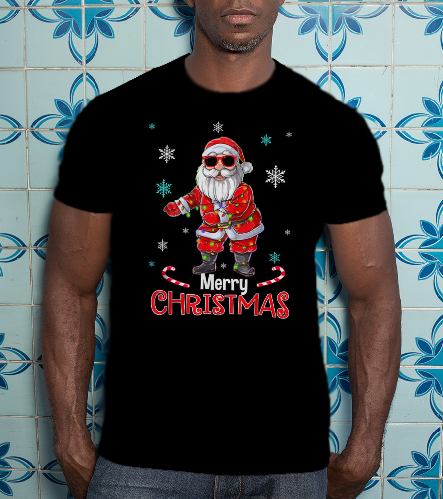 Merry Christmas Funny Santa Flossing Xmas With Snowflakes T-Shirt