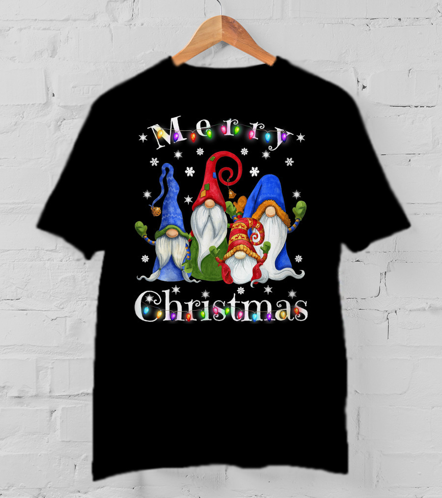 Merry Christmas Garden Gnome Festive Lights T-Shirt