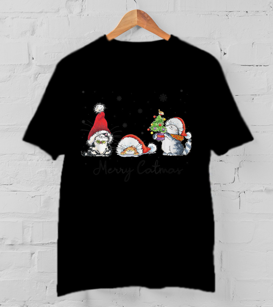 Cats In Santa Hats With Merry Catmas For Cat Lovers T-Shirt