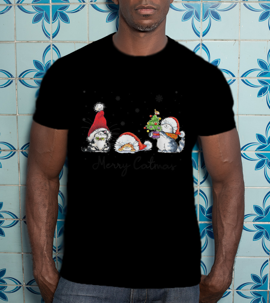 Cats In Santa Hats With Merry Catmas For Cat Lovers T-Shirt