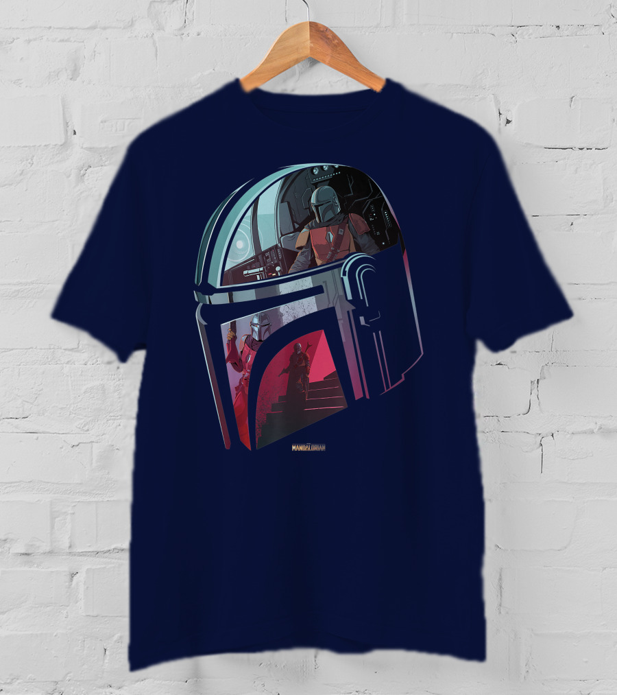 Star Wars The Mandalorian Helmet Spaceship Interior Stairs Scene T-Shirt