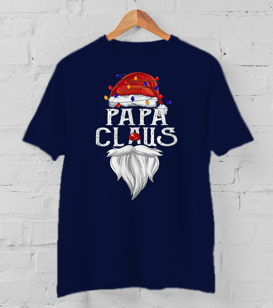 Papa Claus Santa Hat Beard Christmas Lights T-Shirt