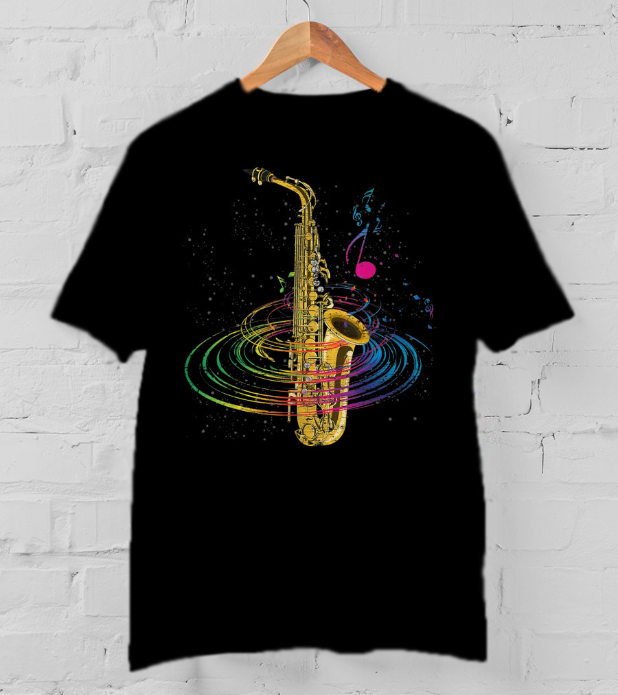 Music Notes Colorful Saxophone Vortex T-Shirt