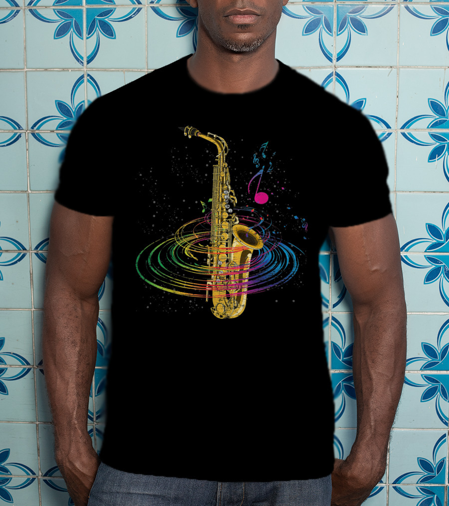 Music Notes Colorful Saxophone Vortex T-Shirt