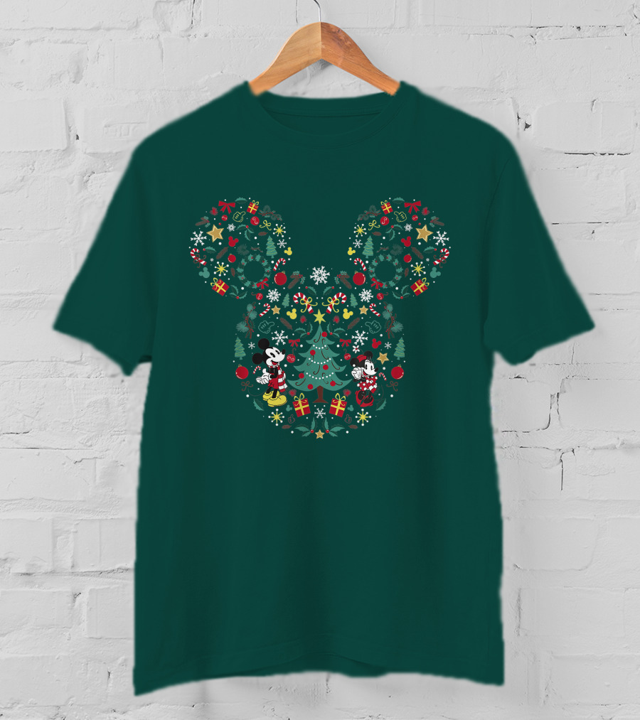 Disney Mickey And Minnie Christmas Tree Wreath Holiday Mashup T-Shirt