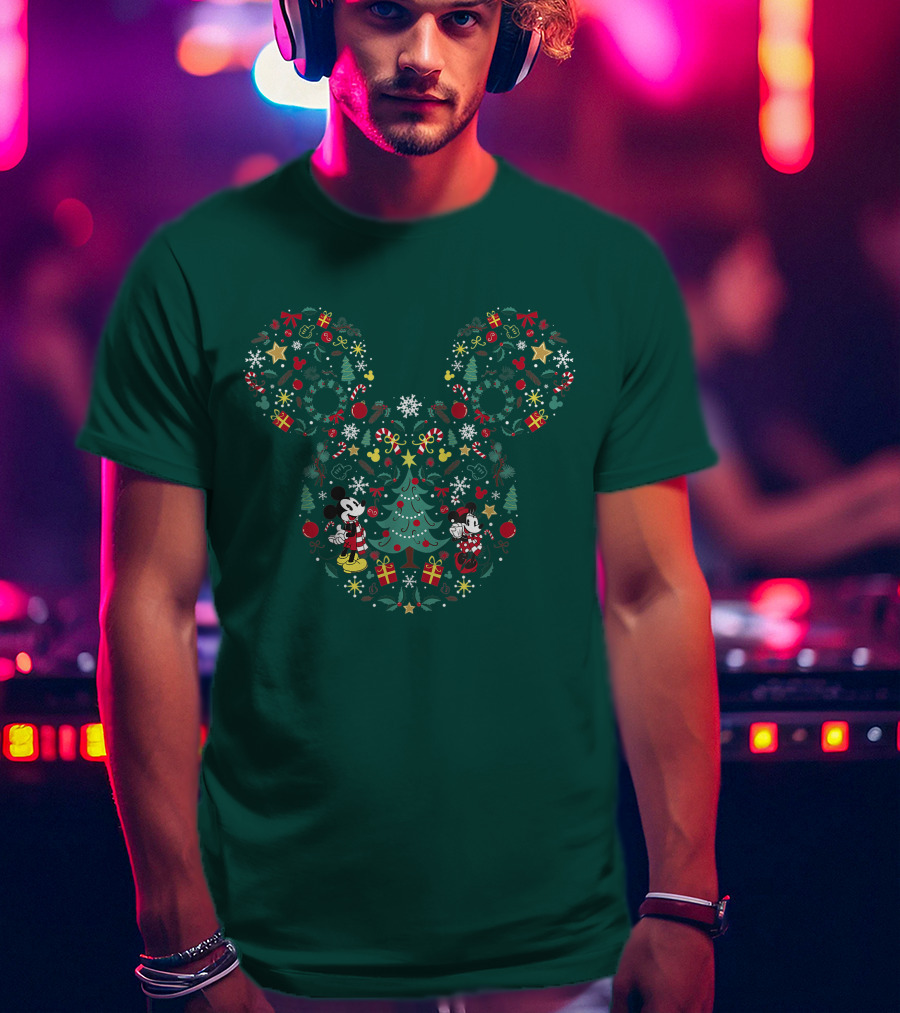 Disney Mickey And Minnie Christmas Tree Wreath Holiday Mashup T-Shirt