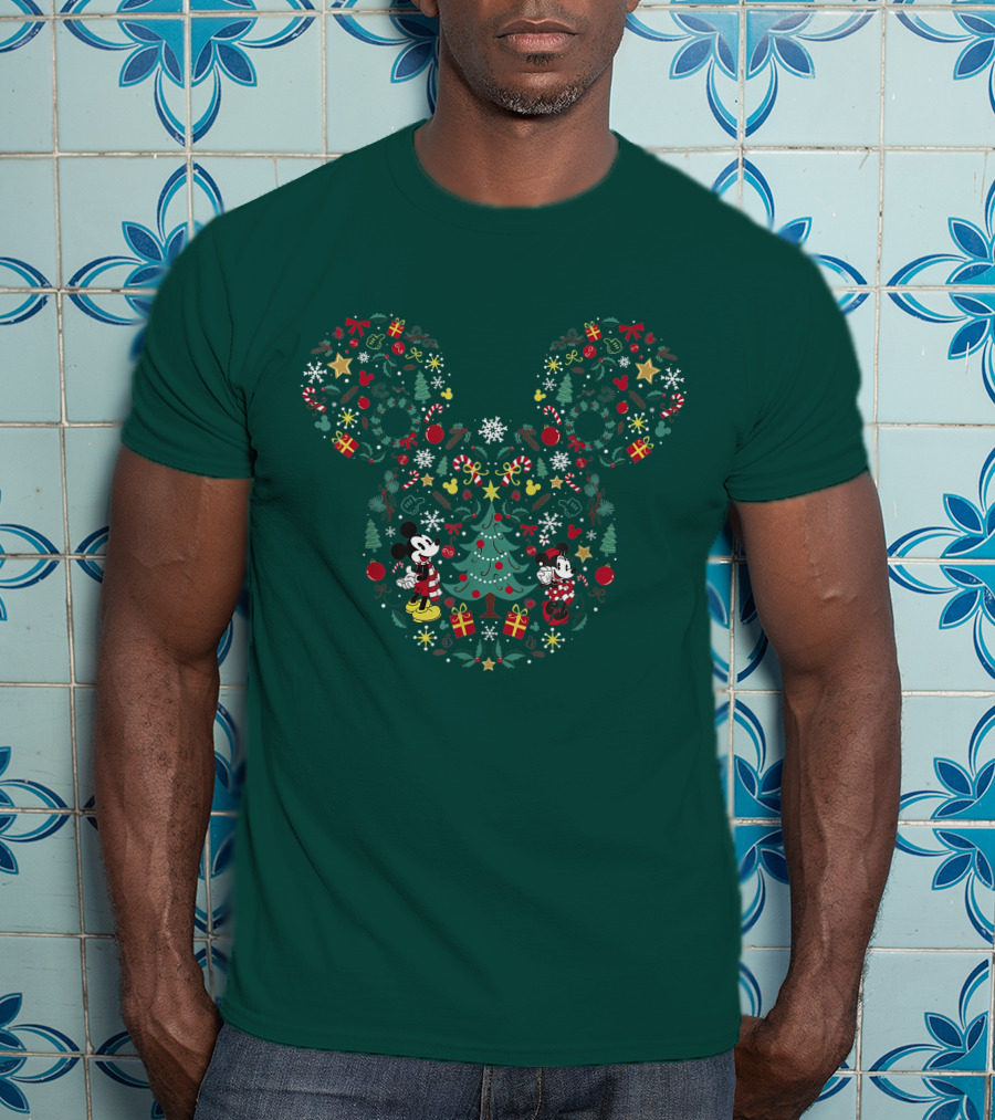 Disney Mickey And Minnie Christmas Tree Wreath Holiday Mashup T-Shirt