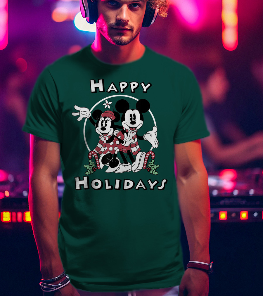 Disney Mickey And Minnie Mouse Happy Holidays Christmas Cheer T-Shirt