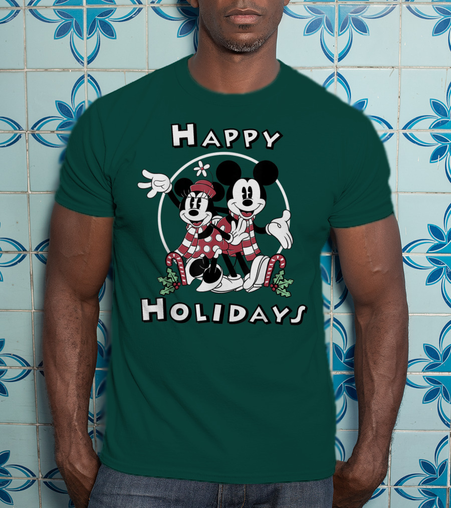Disney Mickey And Minnie Mouse Happy Holidays Christmas Cheer T-Shirt