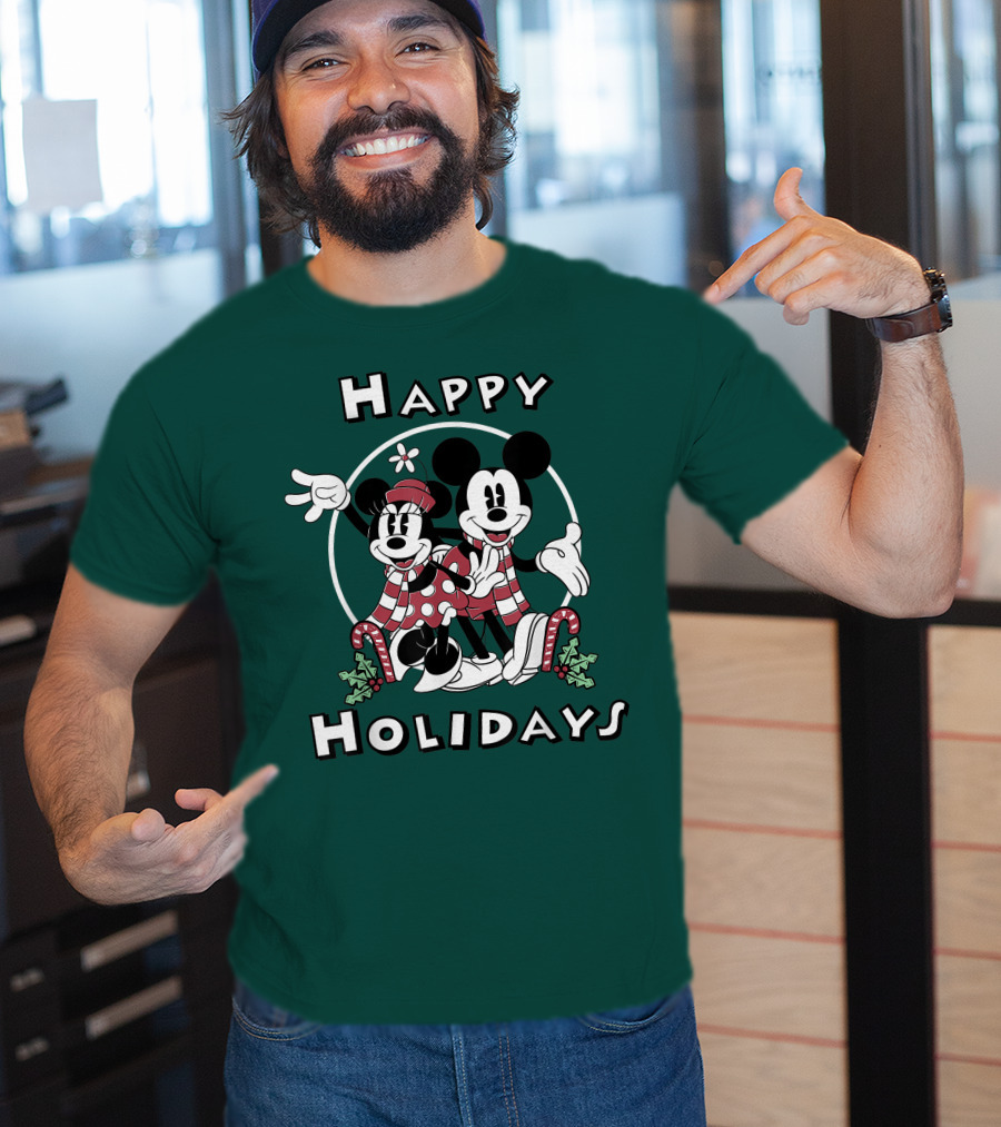 Disney Mickey And Minnie Mouse Happy Holidays Christmas Cheer T-Shirt
