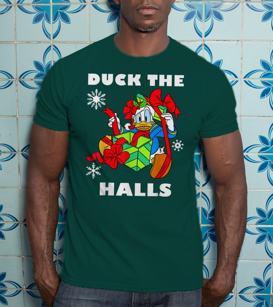 Disney Donald Duck The Halls Christmas Presents Snowflakes T-Shirt