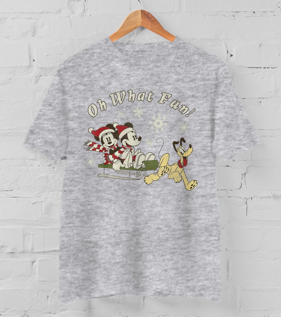 Oh What Fun Mickey Minnie Pluto Christmas Sled T-Shirt