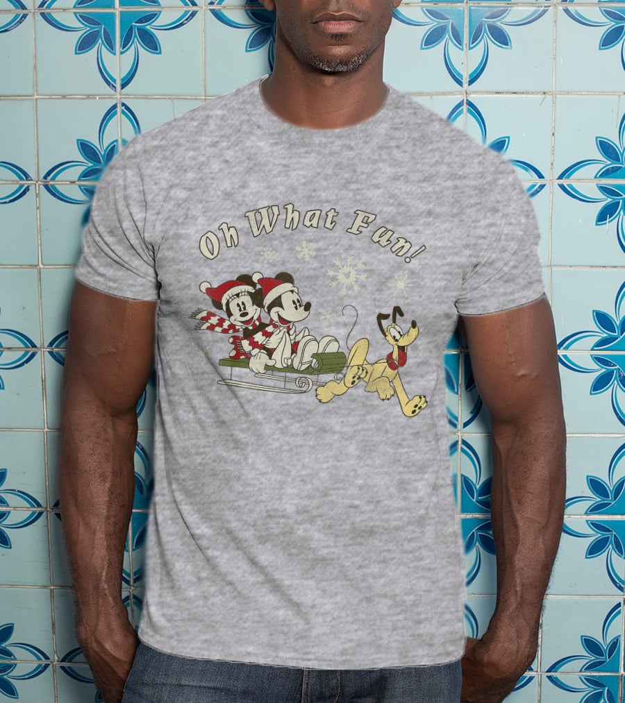 Oh What Fun Mickey Minnie Pluto Christmas Sled T-Shirt