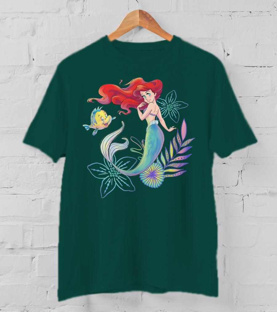 Disney The Little Mermaid Ariel Flounder Floral T-Shirt