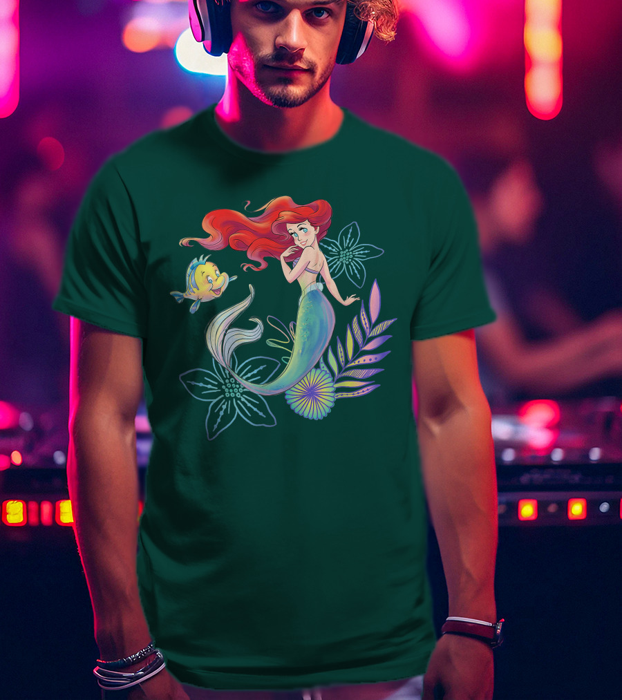 Disney The Little Mermaid Ariel Flounder Floral T-Shirt