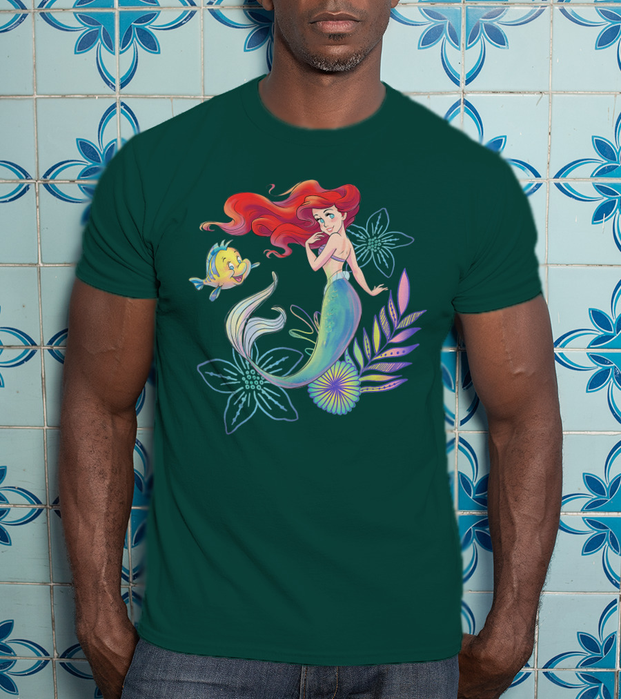 Disney The Little Mermaid Ariel Flounder Floral T-Shirt