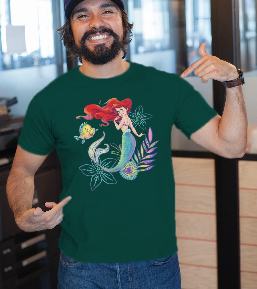 Disney The Little Mermaid Ariel Flounder Floral T-Shirt