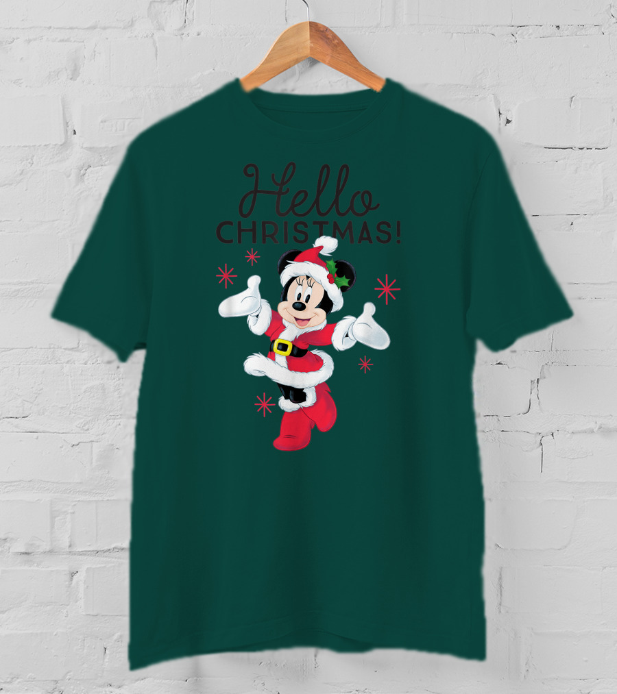 Disney Minnie Mouse Hello Christmas Holiday Santa T-Shirt
