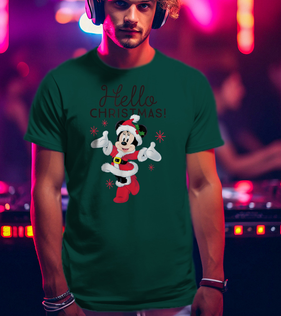 Disney Minnie Mouse Hello Christmas Holiday Santa T-Shirt
