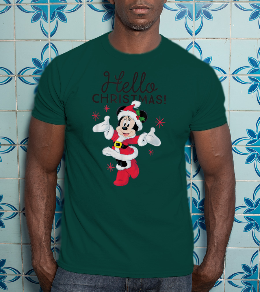 Disney Minnie Mouse Hello Christmas Holiday Santa T-Shirt