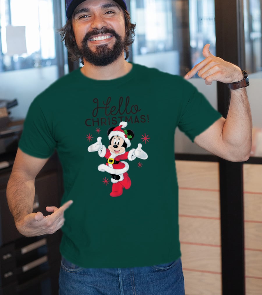 Disney Minnie Mouse Hello Christmas Holiday Santa T-Shirt