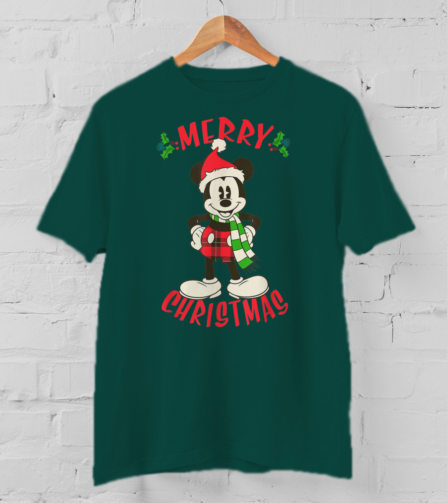Disney Vintage Merry Christmas Mickey Mouse Holiday T-Shirt