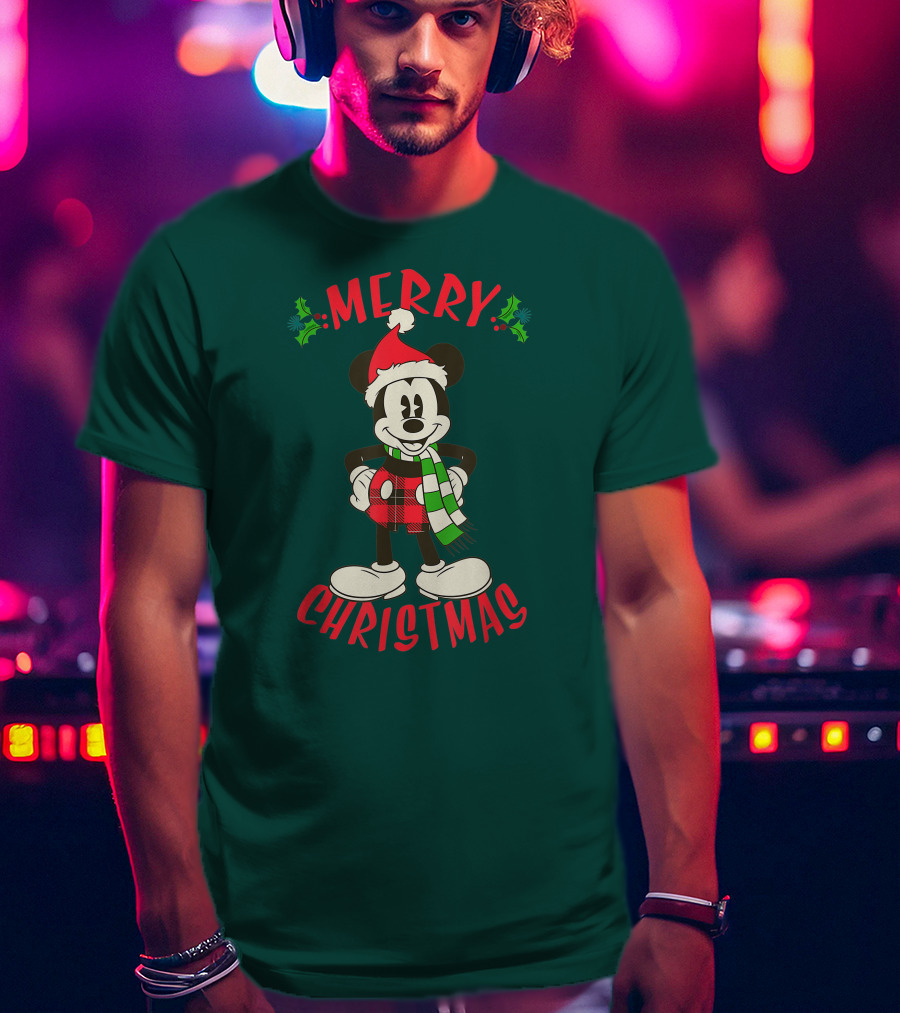 Disney Vintage Merry Christmas Mickey Mouse Holiday T-Shirt