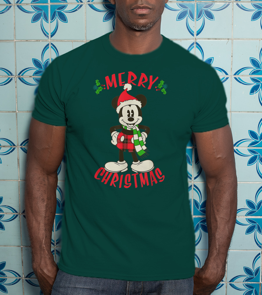 Disney Vintage Merry Christmas Mickey Mouse Holiday T-Shirt