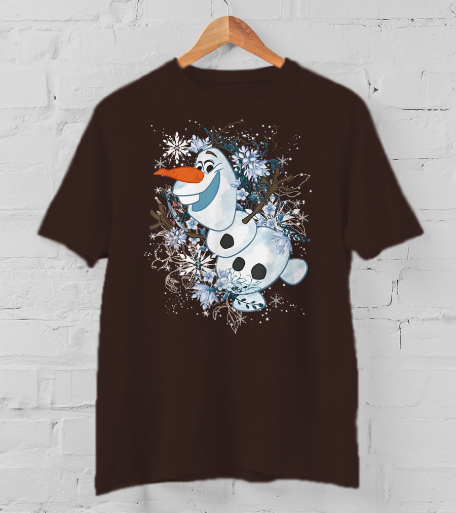 Olaf Dancing Surrounded By Snowflakes And Flowers From Disney Frozen T-Shirt