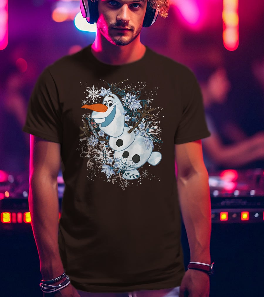 Olaf Dancing Surrounded By Snowflakes And Flowers From Disney Frozen T-Shirt