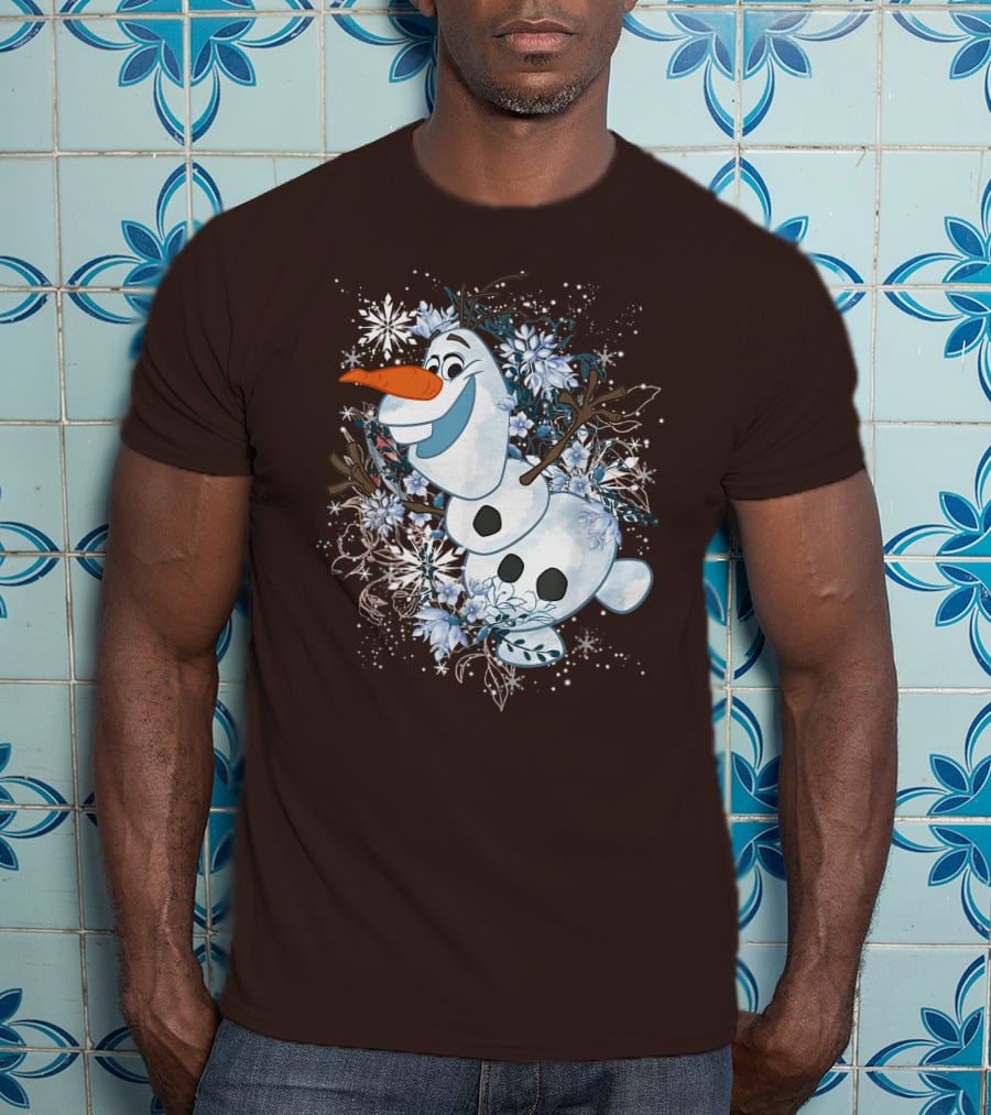 Olaf Dancing Surrounded By Snowflakes And Flowers From Disney Frozen T-Shirt