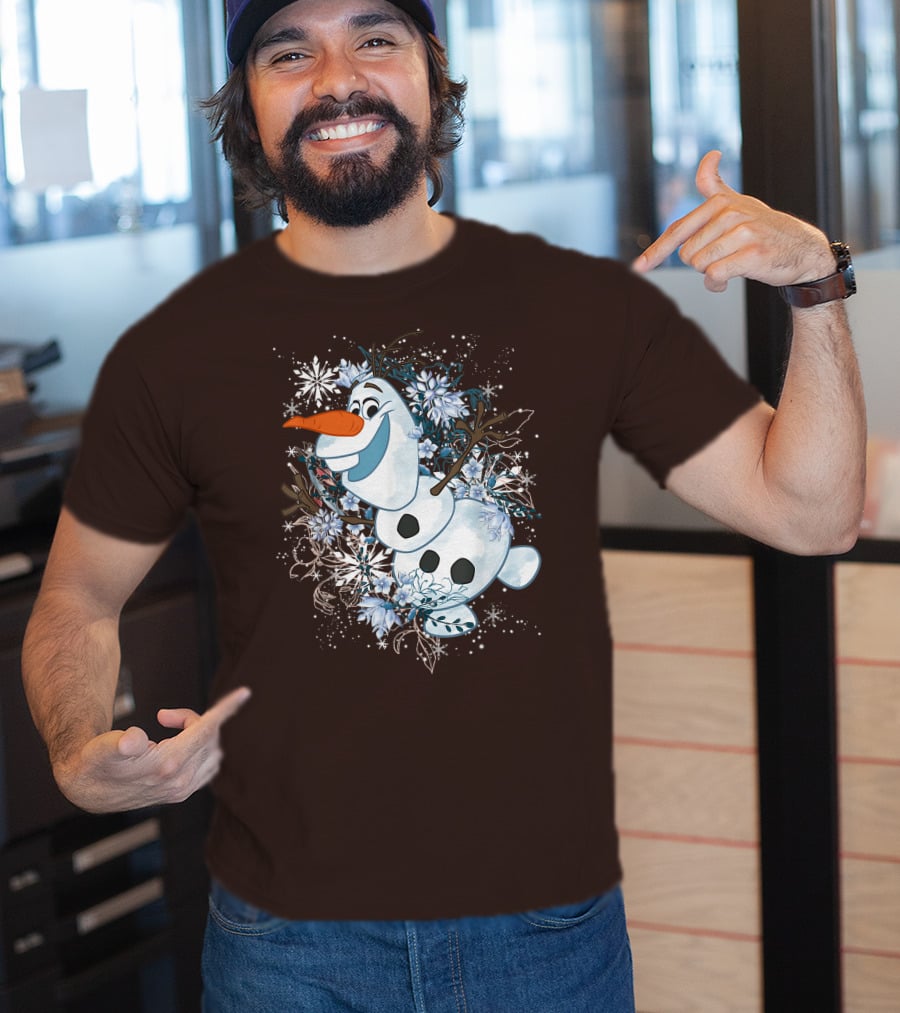 Olaf Dancing Surrounded By Snowflakes And Flowers From Disney Frozen T-Shirt
