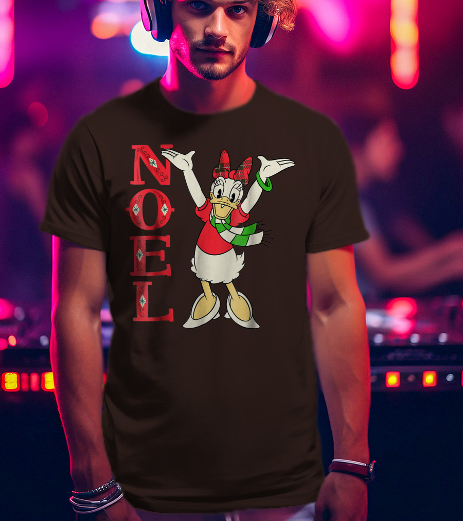 Disney Noel Holiday Vintage Daisy Duck Bow Scarf T-Shirt