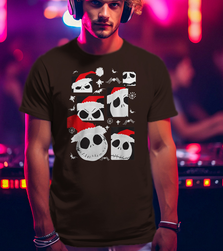 Nightmare Before Christmas Jack Skellington Faces Santa Hat Disney T-Shirt