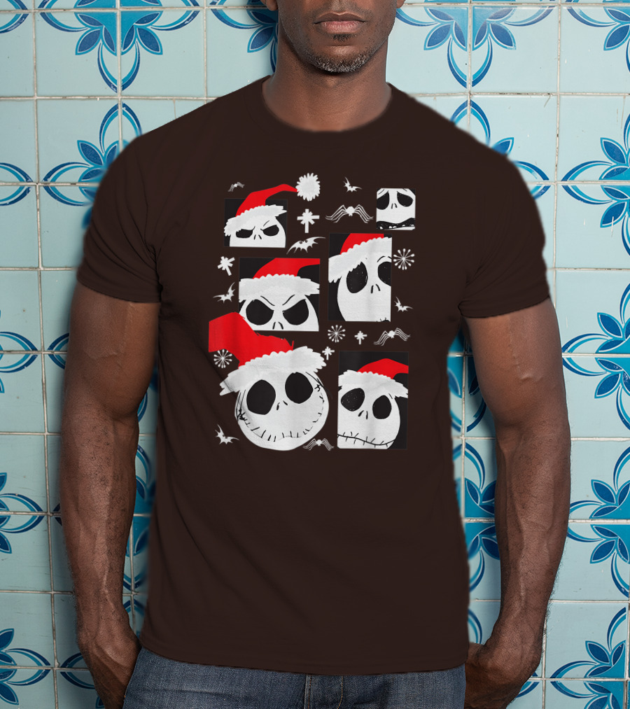 Nightmare Before Christmas Jack Skellington Faces Santa Hat Disney T-Shirt