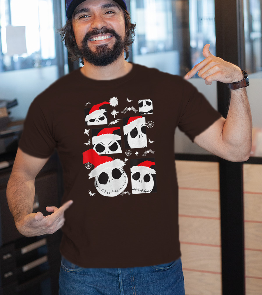 Nightmare Before Christmas Jack Skellington Faces Santa Hat Disney T-Shirt