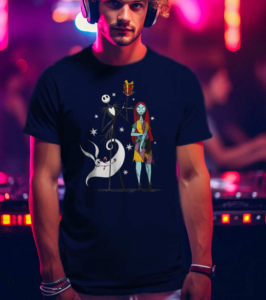 Disney The Nightmare Before Christmas Jack Skellington And Sally With Zero T-Shirt