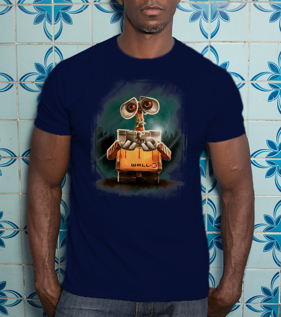Wall E Holding Plant In Shoe On Starry Night Background Disney Pixar T-Shirt