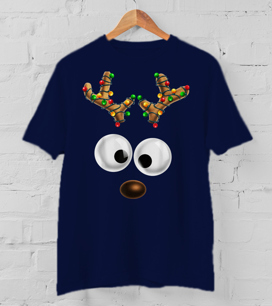 Colorful Lights Reindeer Face Christmas Matching Family T-Shirt