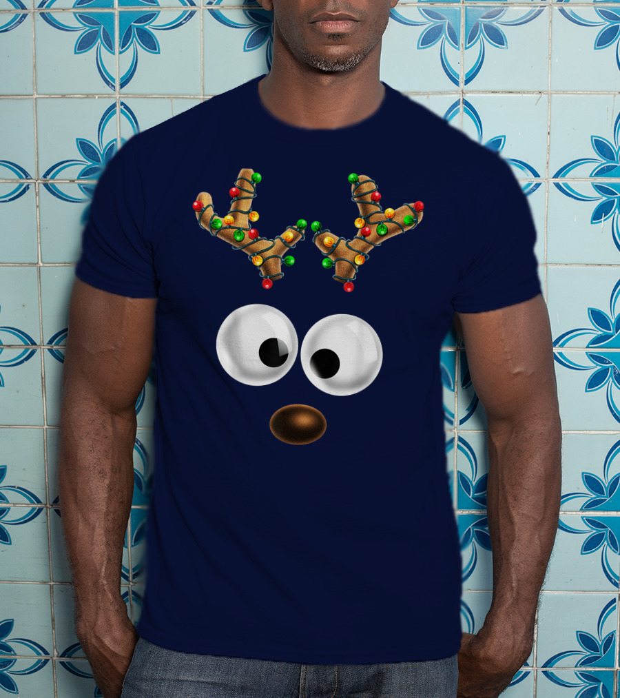 Colorful Lights Reindeer Face Christmas Matching Family T-Shirt